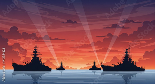 Aircraft Carrier Silhouettes at Sunset.