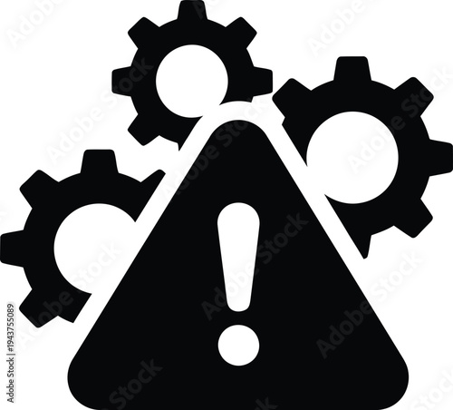 Warning: Operational Alert: A stark, minimalist depiction of industrial caution, featuring a triangular hazard sign and gear. conveying the message of impending issue