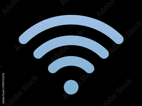 Modern Wi-Fi Signal Symbol on Black Background: Blue Wireless Icon for Dark Mode UI, High-Speed Internet, and Smart Device Interface