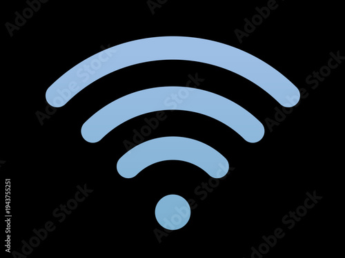 Modern Wi-Fi Signal Symbol on Black Background: Blue Wireless Icon for Dark Mode UI, High-Speed Internet, and Smart Device Interface