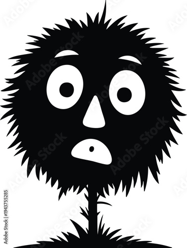 Abstract Furry Being with Expressive Face, Quirky Surprised Silhouette Illustration.