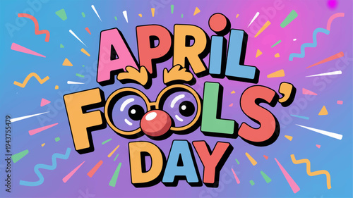 Colorful april fools' day celebration background with cartoon eyes and confetti
