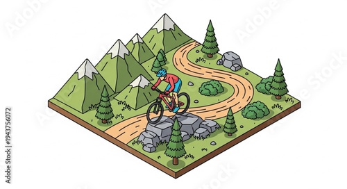 Biker Riding Mountain Bike Trail.