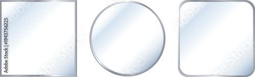 表面が光に反射している細い銀色の立体的なメタルフレームの素材セット