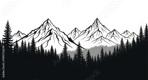Black and white mountain landscape.