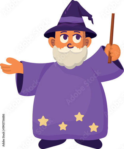 Illustration of a Wizard with a Wand
