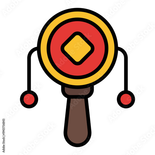 Rattle drum Filled Line icon. Chinese pellet drum symbol. Lunar new year festival music Filled Line icon