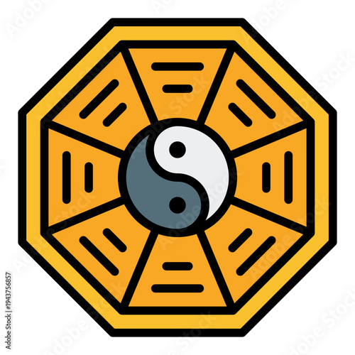 Pa kua Filled Line icon. Bagua feng shui symbol. Asian culture spiritual balance Filled Line icon