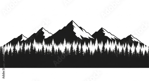 Black silhouette mountain landscape scene.