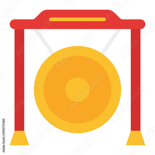 Gong Flat icon. Traditional percussion instrument symbol. Asian culture music Flat icon