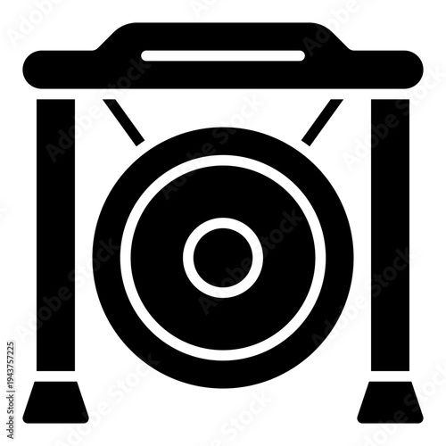 Gong glyph icon. Traditional percussion instrument symbol. Asian culture music glyph icon
