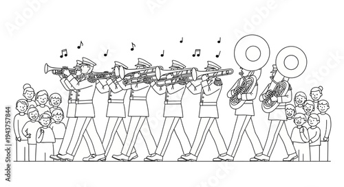 Marching Band Parade Performance with Audience Enjoying Music Outdoors