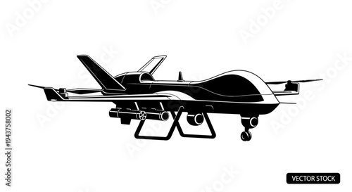 Military Drone, Unmanned Aerial Vehicle, Surveillance Aircraft, Weaponized Drone, Black Silhouette