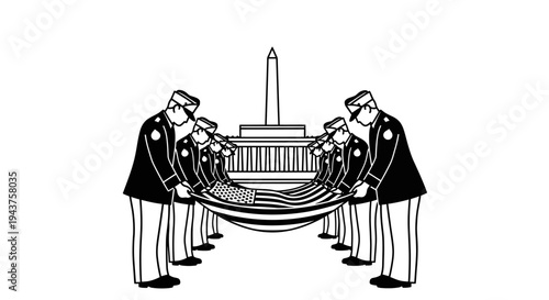 Military Honor Guard Folds American Flag at Washington Monument