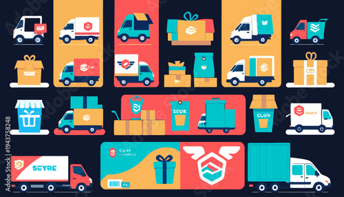 vector illustration of a set of colorful shopping icons