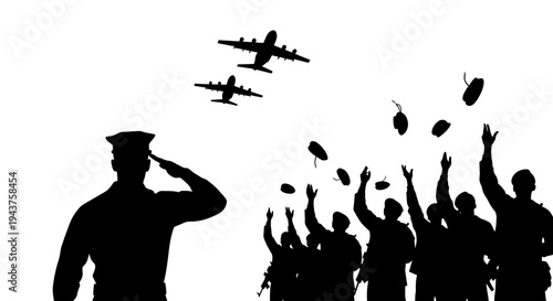 Military Salute to Airplanes and Soldiers Celebrating Victory