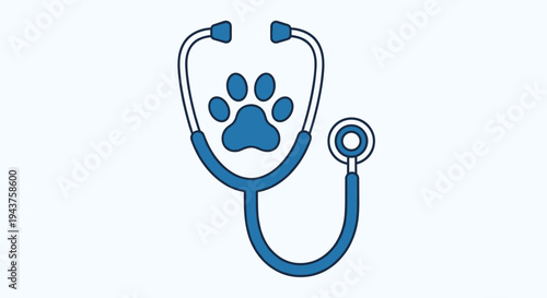 Blue stethoscope with a paw print on a for veterinary care or pet health concepts, Generative AI.
