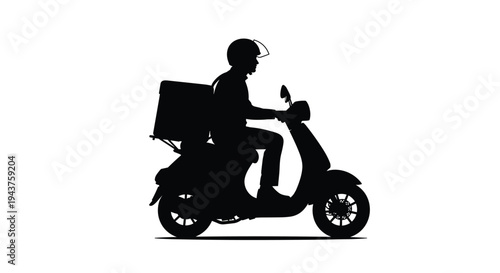A silhouette of a delivery person riding a scooter with a box on the back, Generative AI.