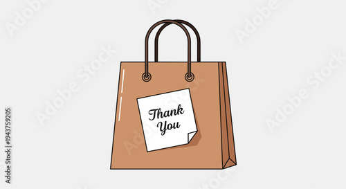 A brown paper shopping bag with a thank you note on it, Generative AI.