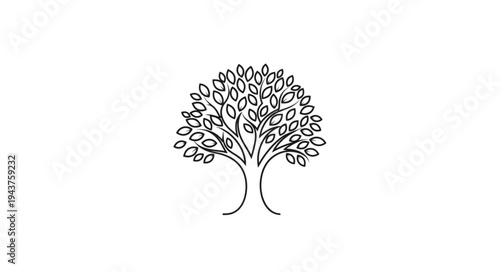 Stylized Tree Illustration with Detailed Branches and Leaves.