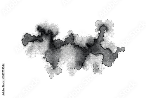 Abstract black watercolor ink blot texture vector isolated on white background, organic fluid stain for graphic design elements, modern artistic splash for banners and presentations