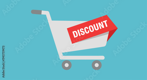 A shopping cart icon with a discount tag on a blue background representing online shopping and sales, Generative AI.