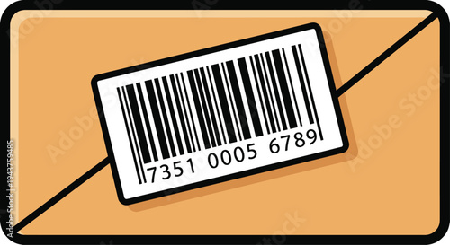 A graphic illustration of a barcode label on an orange envelope with a black border and under the barcode, Generative AI.