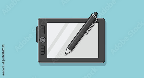 Graphic tablet with a stylus pen on a light blue background for digital art and design, Generative AI.