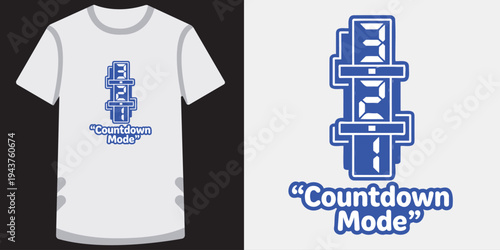 Creative digital countdown timer graphic design on casual tshirt and isolated icon illustration perfect for tech enthusiasts and event planners