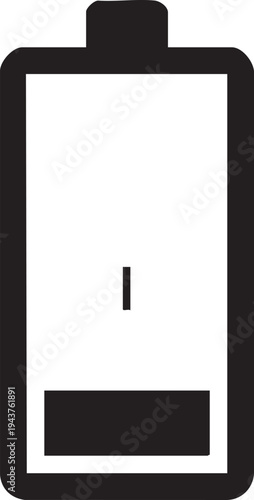 Simple black and white illustration of a battery with low charge