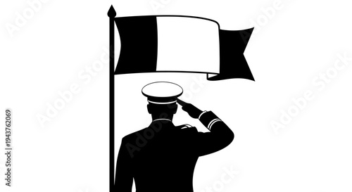 Military Officer Saluting National Flag