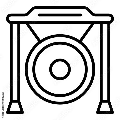 Gong Line icon. Traditional percussion instrument symbol. Asian culture music Line icon