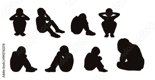 Child looked sad and worried, young sad boy silhouette