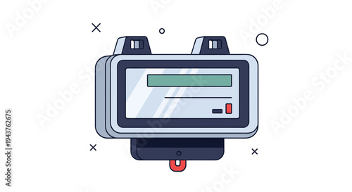 Illustration of a modern digital utility meter for electricity or gas with a screen and various connection ports.