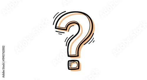 Simple hand drawn question mark icon with soft orange shadow effect symbolizing curiosity inquiry confusion and problem solving tasks.