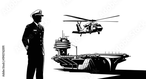 Naval Officer Oversees Helicopter Landing on Aircraft Carrier