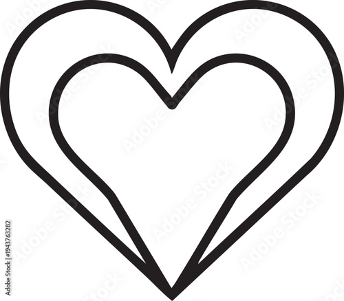 Two nested black hearts outlined on a plain white background