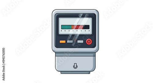 Industrial electronic meter with a multi colored scale and control buttons for measuring radiation or signal strength in technical fields.