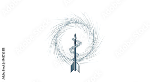 Dynamic illustration of a silver arrow or projectile moving quickly with a swirling energy trail for speed and motion design concepts.