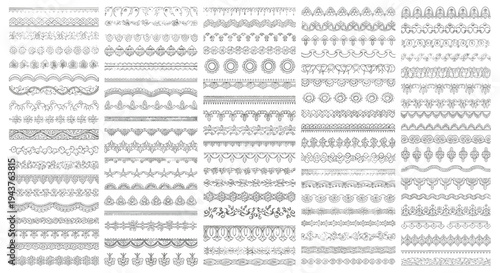 Collection of vintage hand drawn lace borders and decorative floral frames in black and white for wedding invitations and scrapbooking projects.