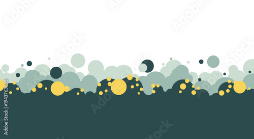Abstract background pattern with overlapping teal circles and yellow dots of various sizes for modern graphic design and digital art projects.