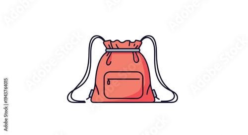 Simple red drawstring backpack illustration with a small front zipper pocket for school sports gym and casual travel equipment themes.