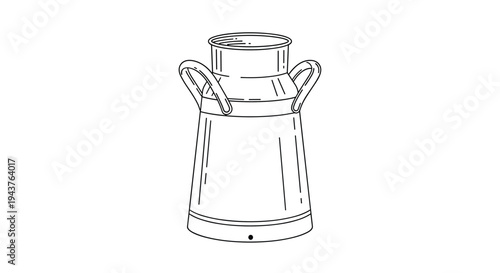 Classic metal milk can with two handles used in traditional farming and dairy production for vintage rural life related illustrations.