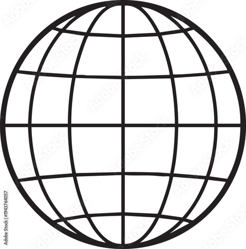 A simple black and white illustration of a spherical globe with gridlines