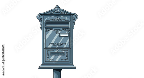 Ornate vintage style wall mounted metal mailbox or post box with decorative patterns for home entrance and correspondence themes.