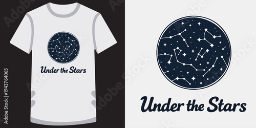 Creative tshirt design featuring a stylish constellation graphic with the phrase under the stars perfect for astronomy lovers and night sky enthusiasts