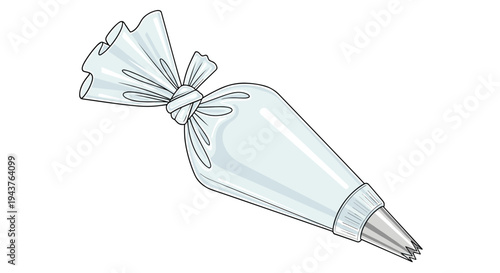 Professional pastry piping bag filled with white frosting and a star metal tip for cake decorating and bakery kitchen illustrations.