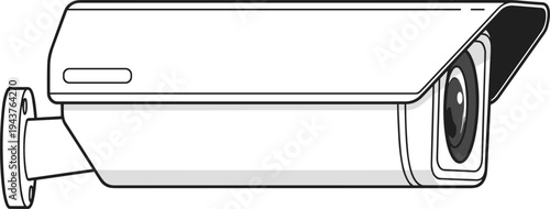 Modern CCTV security camera line art illustration side view surveillance device isolated on light gray background for monitoring safety protection technology concept design