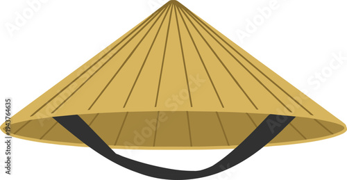 Traditional Asian conical hat illustration isolated bamboo straw farmer hat commonly used in Vietnam and Southeast Asia cultural clothing accessory