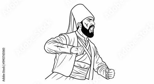 Ottoman warrior, Janissary, historical figure, fighting pose, dynamic illustration